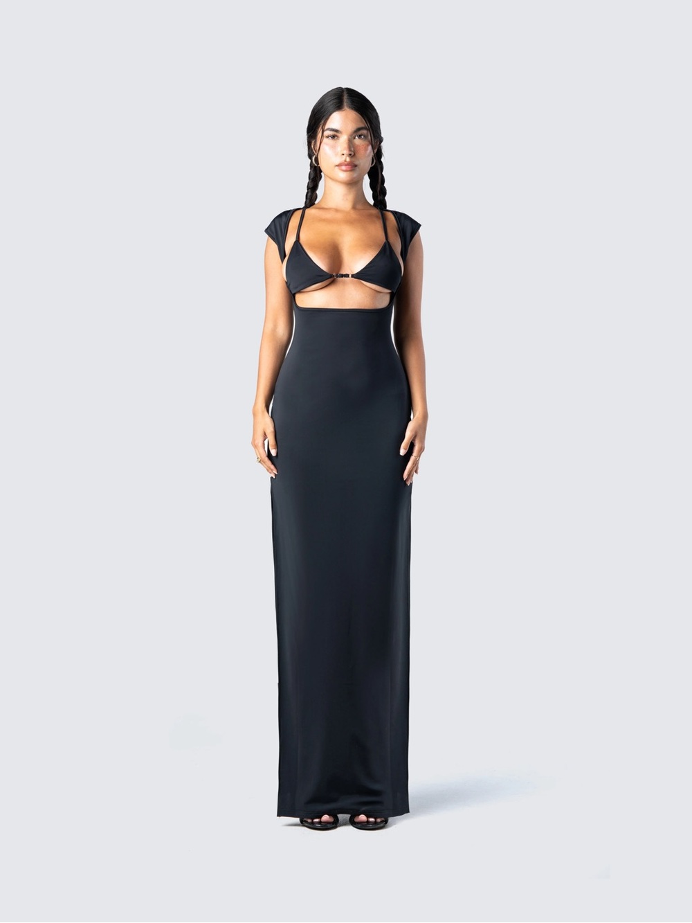 Finesse Jett Black Knit Cut Out sexy Maxi Dress 3x LL3-9